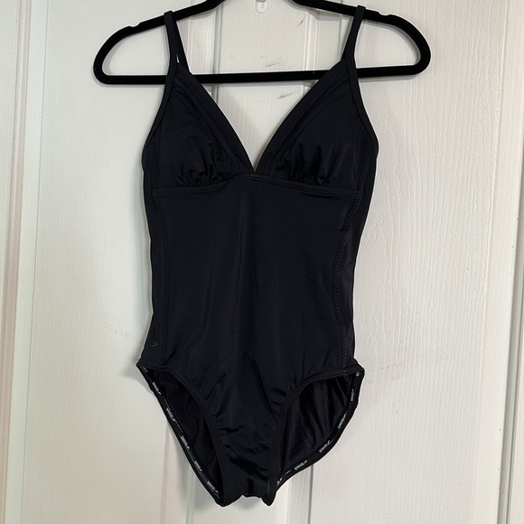 SPEEDO V Neck Black One Piece Swim Sz Med - Picture 1 of 8
